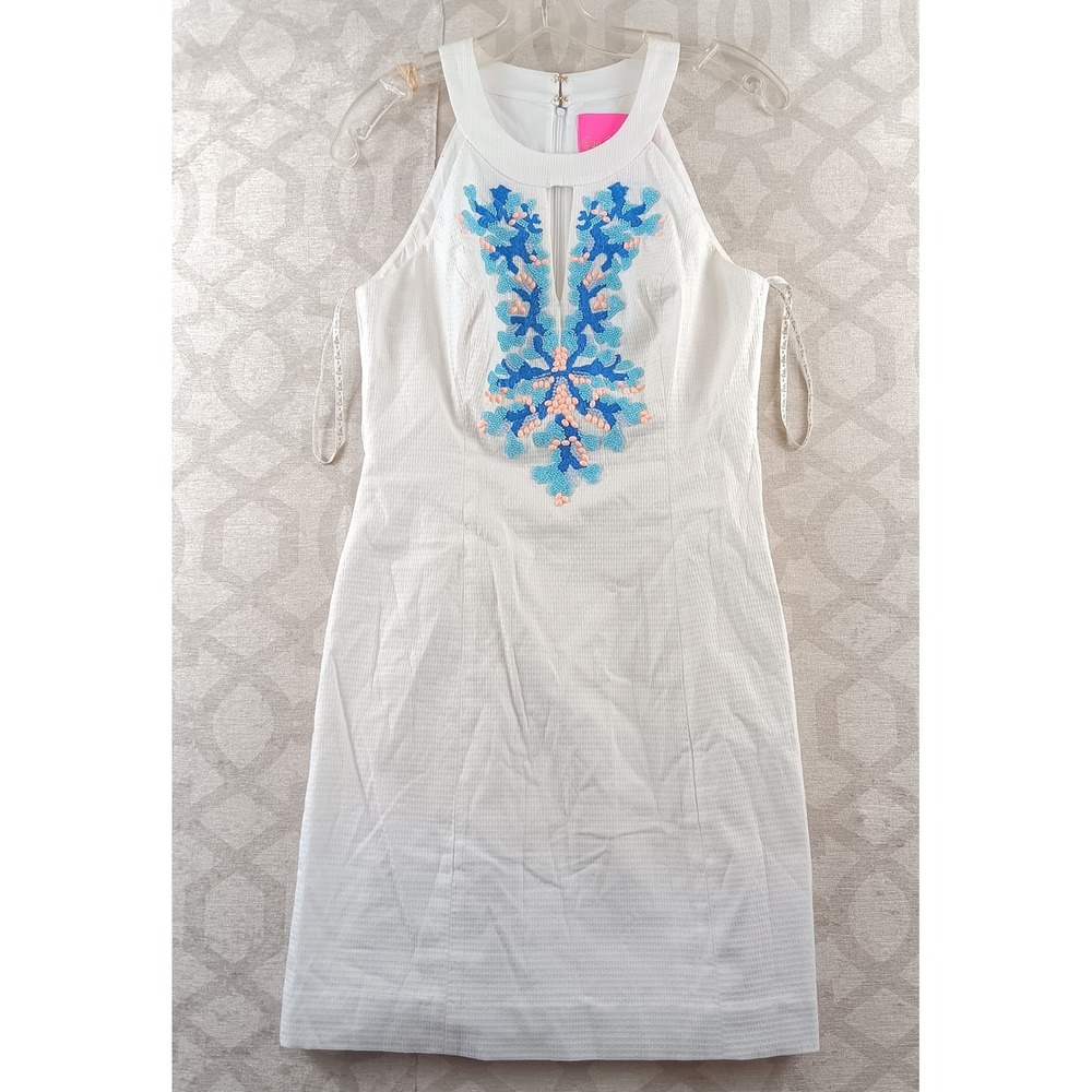 Lilly Pulitzer Jena Stretch Seersucker Embellished V-Neck‎ Sheath Dress Size 0 - Picture 9 of 9